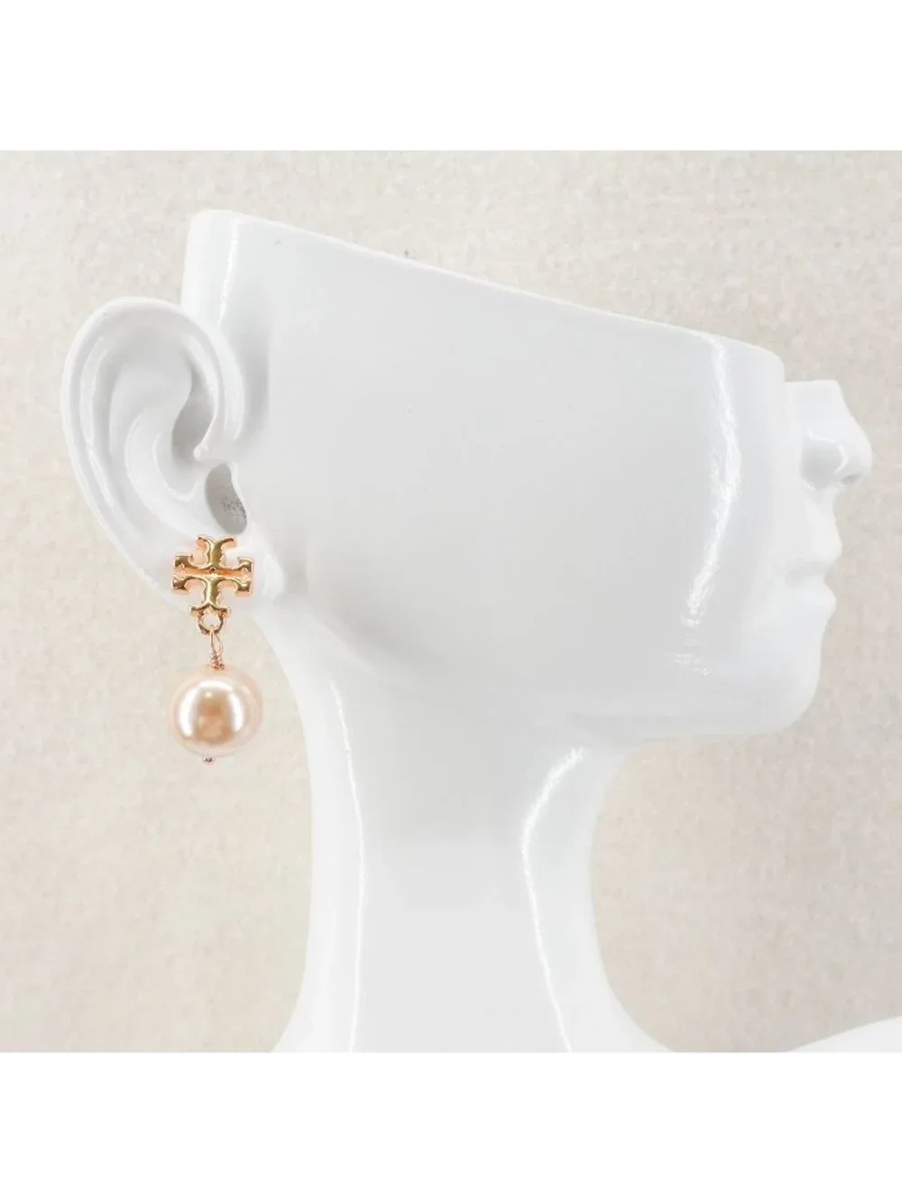 Tory Burch Faux Pearl Logo Drop Earrings Rose Gold OS